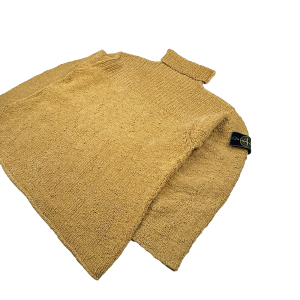 Stone Island 1994 Yellow Chenille Knit Vintage Roll Neck Jumper - Large
