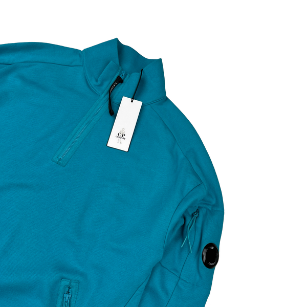 CP Company Blue Cotton Lens Viewer Quarter Zip Pullover - Large