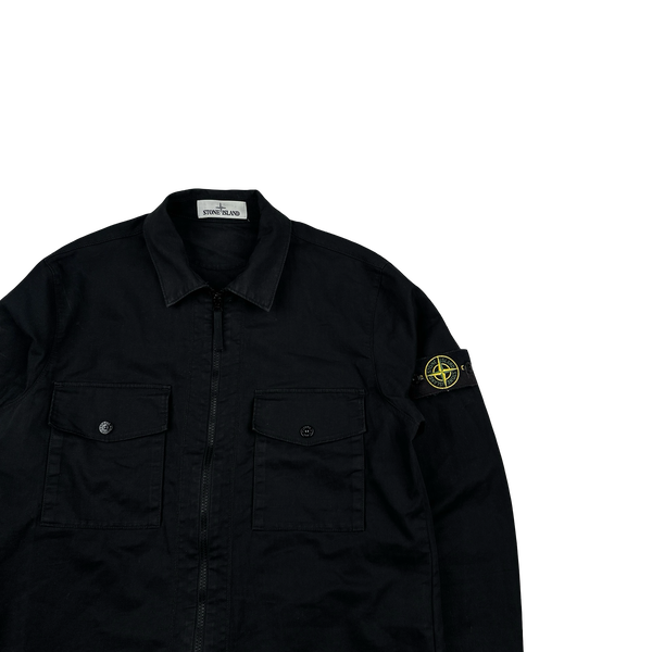 Stone Island 2020 Black Polyester Twill Zipped Overshirt - Medium