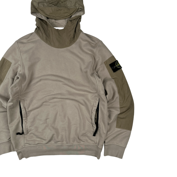 Stone Island 2023 Beige Cotton Nylon Panel Hood Jumper - Small