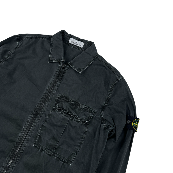 Stone Island Black Cotton Zipped Overshirt - Medium