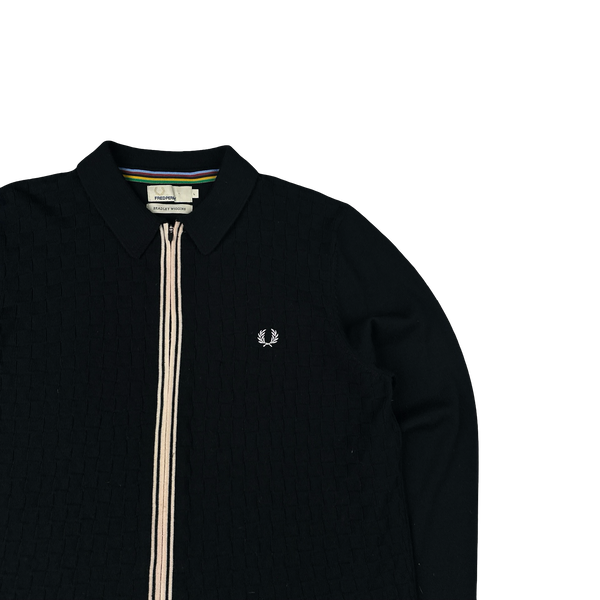 Fred Perry Bradley Wiggins Black Zipped Collared Knit Jumper - Large