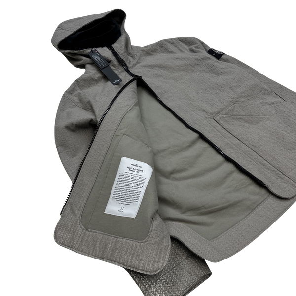Stone Island 2022 Beige Needle Punched Reflective Balaclava Jacket - Medium