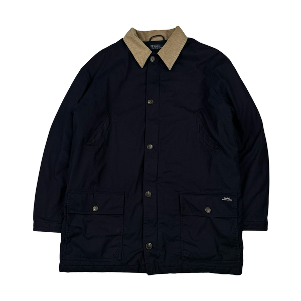 Ralph Lauren Polo Navy Corduroy Collar Cotton Long Jacket - Large