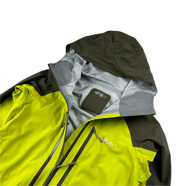 RAB Dark Green/Neon Yellow Neo Zipped Waterproof Rain Jacket - Small