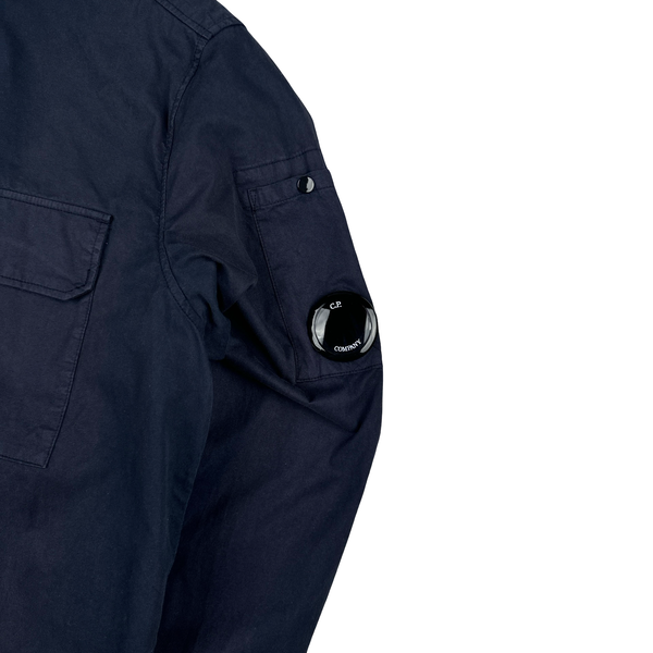 CP Company Navy Buttoned Cotton Lens View Overshirt - Large