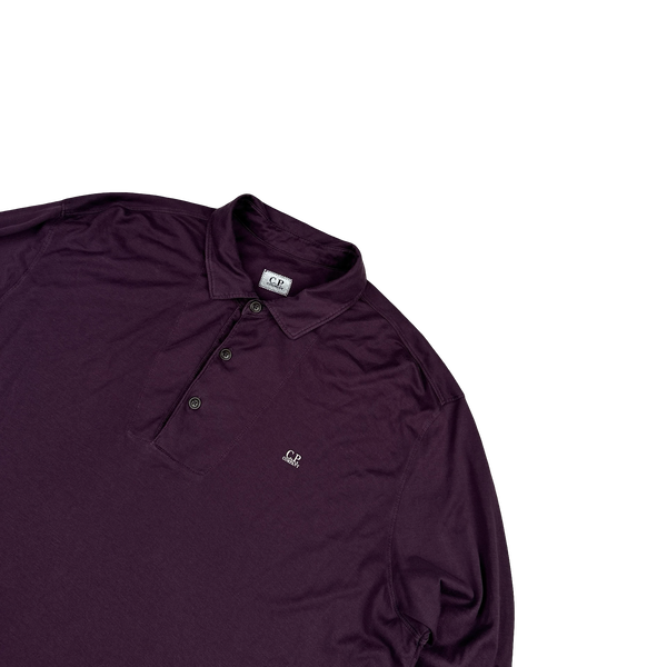 CP Company Purple Longsleeve Cotton Spellout Polo Shirt - XXL