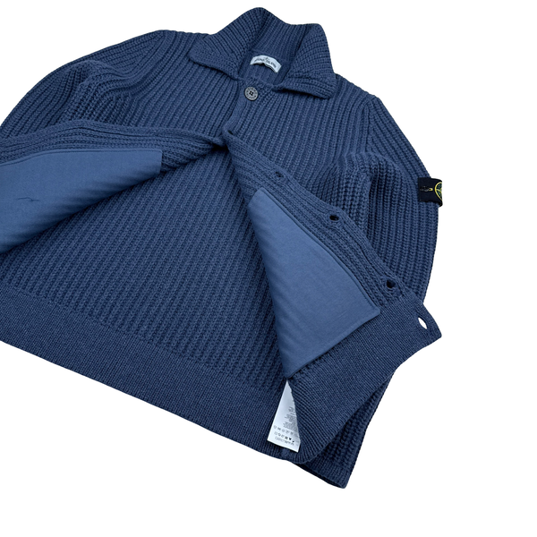 Stone Island Navy Heavyweight Thick Knit Button Up Cardigan - XXL