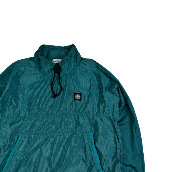 Stone Island 2020 Blue Garment Dyed Nylon Metal Rip Stop Smock - Large