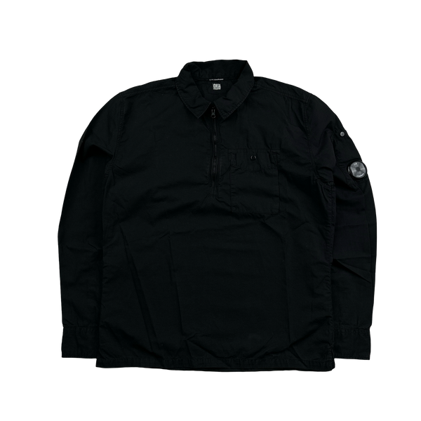 CP Company Black Cotton Quarter Zipped Overshirt - Small