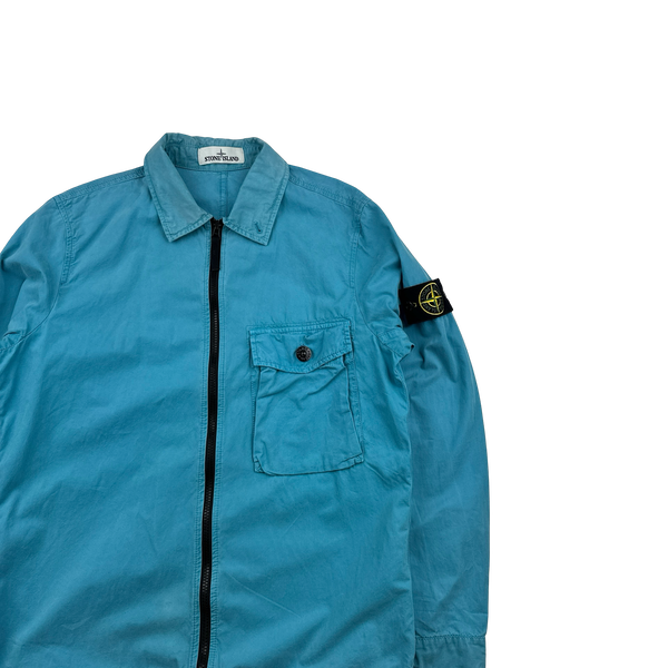 Stone Island 2020 Blue Zipped Cotton Overshirt - Small