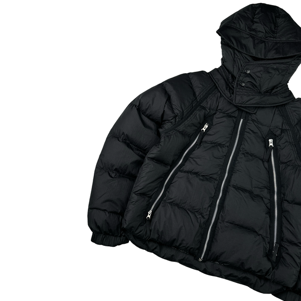 Stone Island 2005 Black Silver Zip Down Filled Mesh Badge Jacket - Medium
