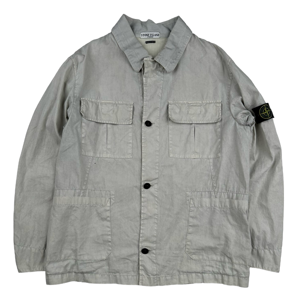 Stone Island 2002 Grey Lino Flax Blend Collared Jacket - Large