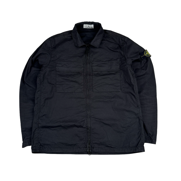 Stone Island 2023 Black Supima Cotton Twill Zipped Overshirt - Large