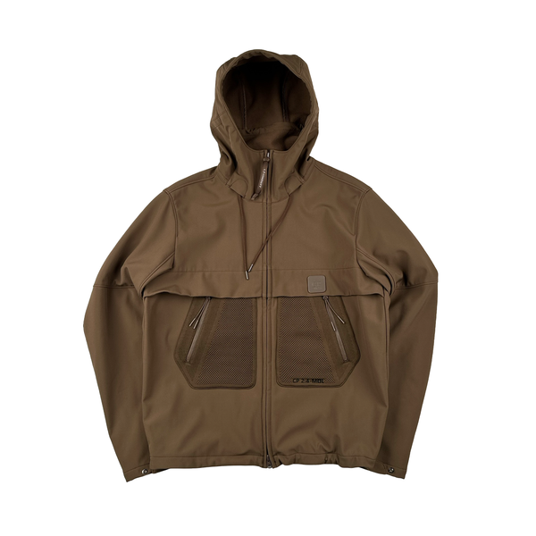 CP Company Brown Metropolis Fleece Lined Mesh Soft Shell Jacket - Large