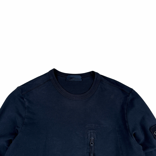 Stone Island Navy Ghost Cotton Chest Zip Crewneck Jumper - Medium