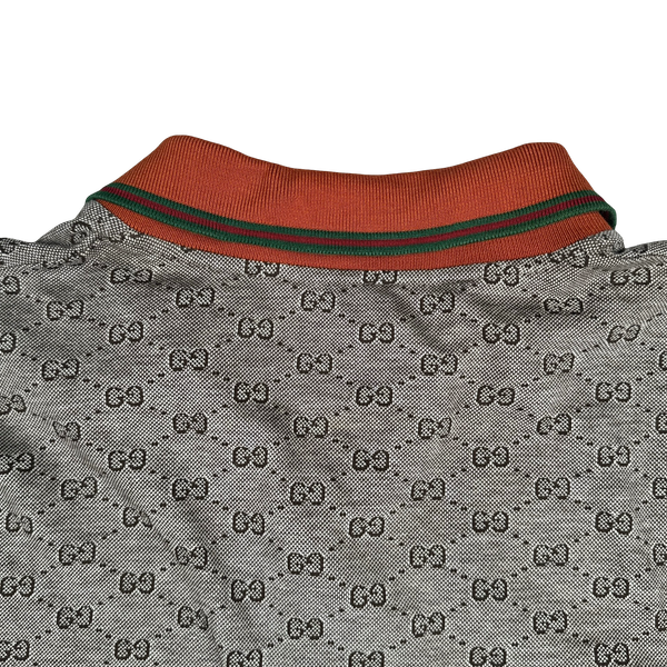 Gucci Monogram Stripe Collar Short Sleeve Buttoned Polo Shirt - Large
