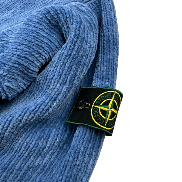 Stone Island 2001 Blue Chenille Knit Vintage Roll Neck Jumper - Large