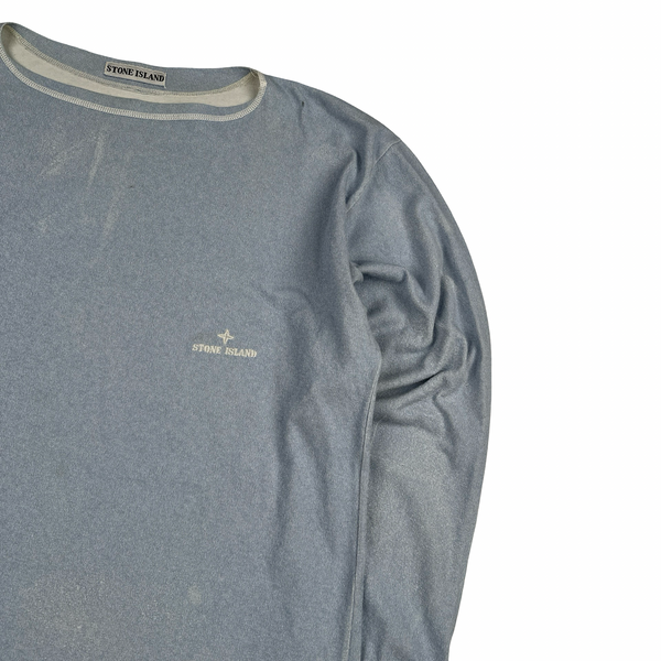Stone Island 90s Light Blue Spellout Vintage Crewneck Pullover - Large