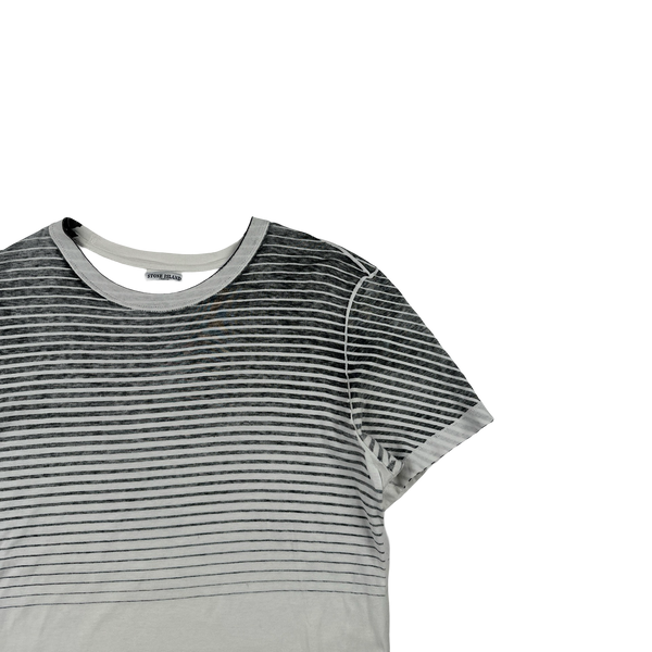 Stone Island 2009 Grey Striped Gradient Spellout T Shirt - Large