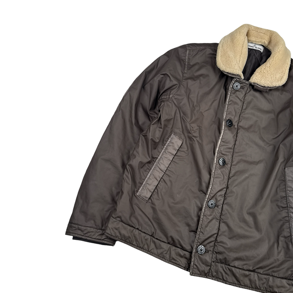 Stone Island 2015 Brown Mussola Gommata Shearling Flight Jacket - XL