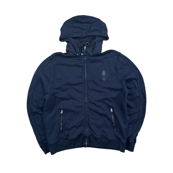 CP Company Navy Spellout Buckle Removable Hood Zip Up Hoodie - 3XL