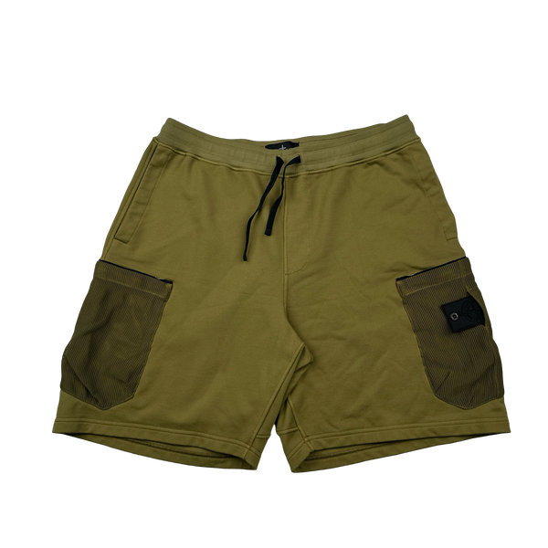 Stone Island 2021 Shadow Project Olive Green Garment Dyed Mesh Cargo Pocket Shorts -XL