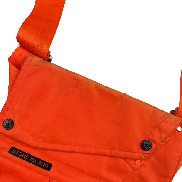 Stone Island 2000s Orange Nylon Multi Pocket Spellout Vintage Side Bag