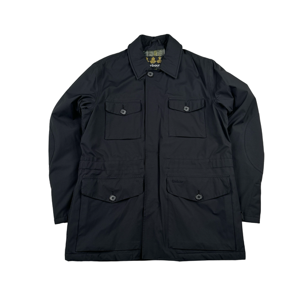 Barbour Multi Pocket Black Goretex Quilted Field Jacket - Medium