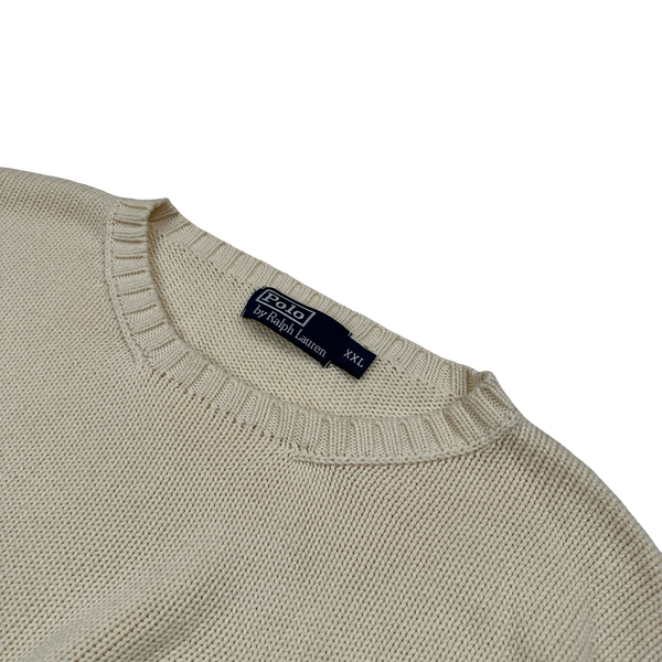 Ralph Lauren Cream Cotton Knit Crewneck Jumper - XXL
