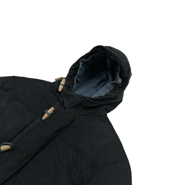 Stone Island 1999 Navy Vintage Waxed Cotton Long Puffer Parka Jacket - Small