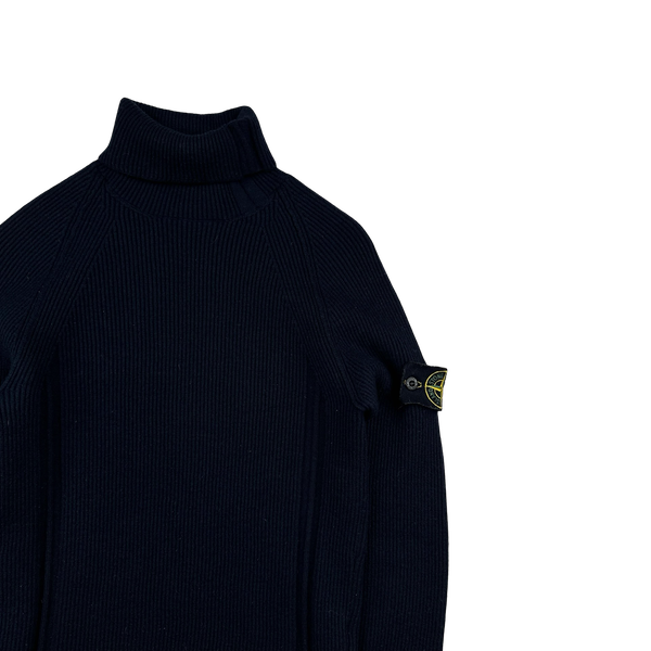 Stone Island 2019 Navy Wool Ribbed Roll Neck Knit - Small