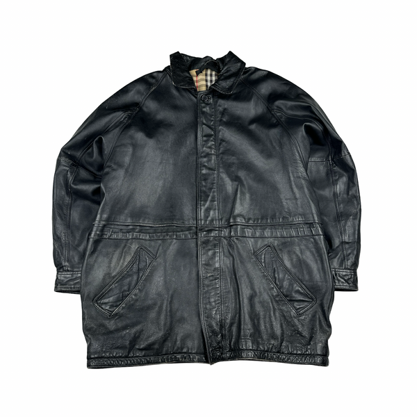 Burberry Leather Nova Check Lined Collared Duffle Coat - 3XL