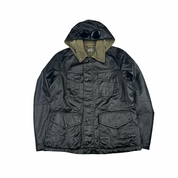 CP Company Brown Khaki Rubber Multi Pocket Goggle Jacket - Medium