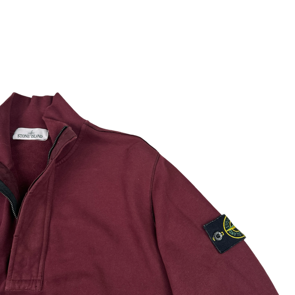 Stone Island 2018 Burgundy Cotton Quarter Zip Jumper - Medium