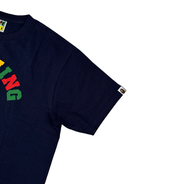 BAPE Spellout Ape Navy T Shirt - Medium