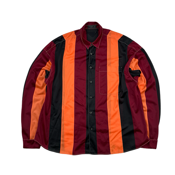 Prada Runway Striped Panel Silk Twill Buttoned Sample Shirt - XL