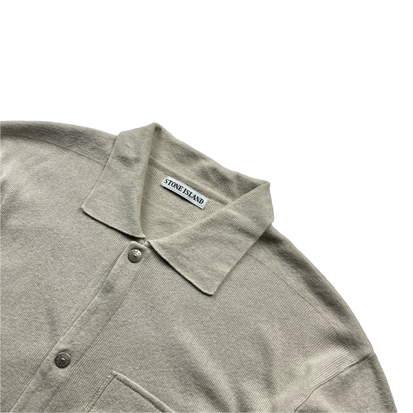 Stone Island 1999 Beige Lightweight Cotton Green Edged Button Cardigan - Medium