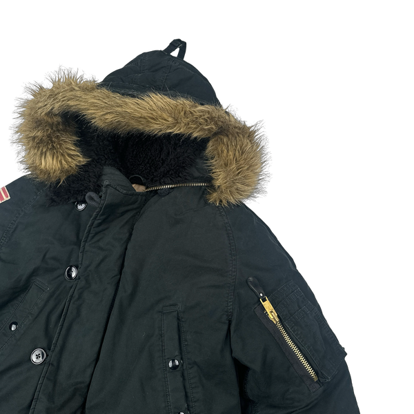 Ralph Lauren Black Fur Hooded Parka Jacket - Small