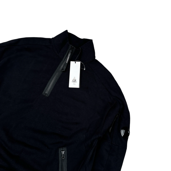 CP Company Blue Cotton Lens Viewer Quarter Zip Pullover - Large