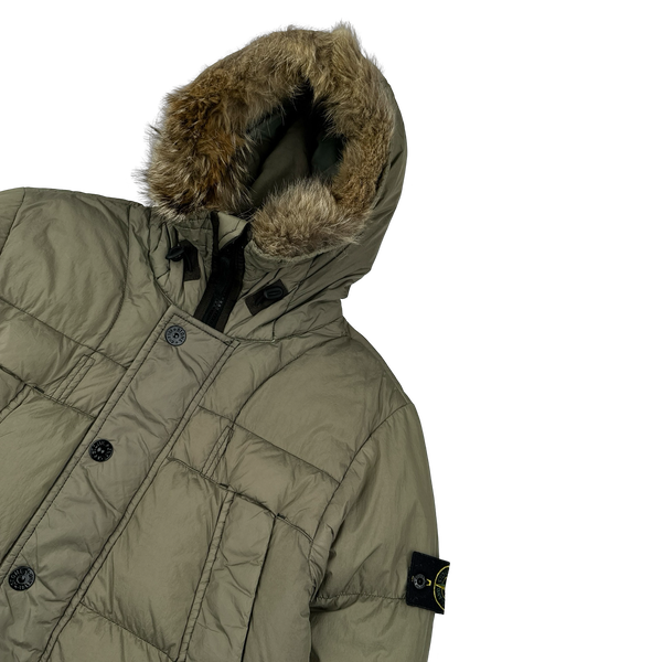 Stone Island 2015 Fur Trim Brown Crinkle Reps Puffer Jacket - Medium