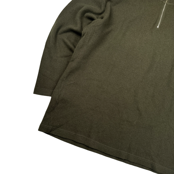 Stone Island Vintage 1994 Khaki Quater Zip Green Edge Wool Blend Jumper - XXL