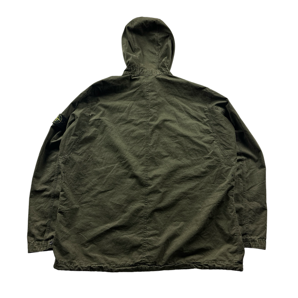 Stone Island 2023 Khaki Hooded Cotton Quarter Zip Pullover