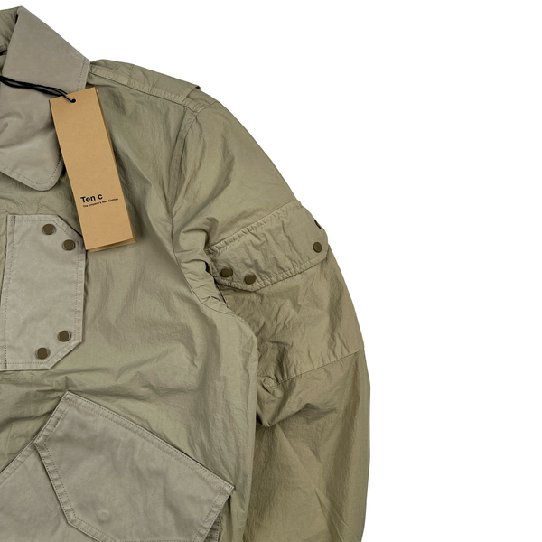 Ten C Beige Multi Pocket Mid Layer Zipped Overshirt Jacket - Medium