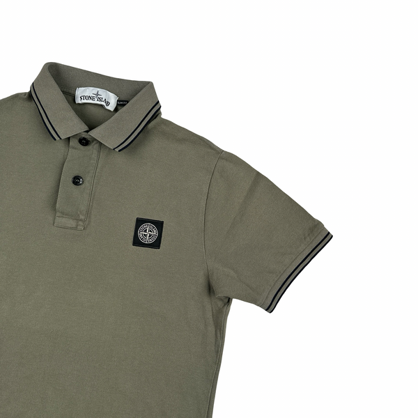 Stone Island Khaki Black Piping Short Sleeve Polo Shirt - Small