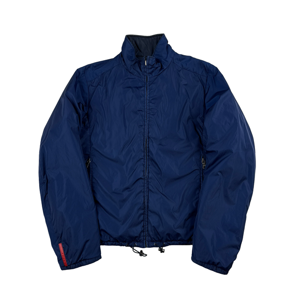 Prada Blue Reversible Red Tab Zipped Jacket - Medium