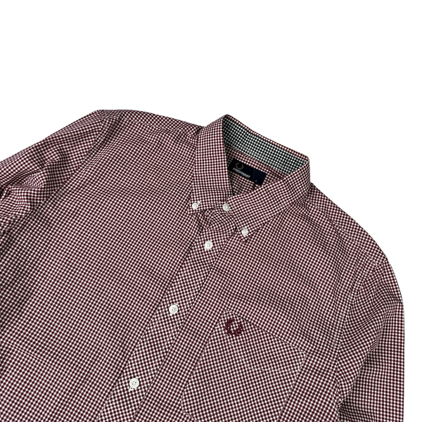Fred Perry Burgundy Gingham Buttoned Shirt - Large