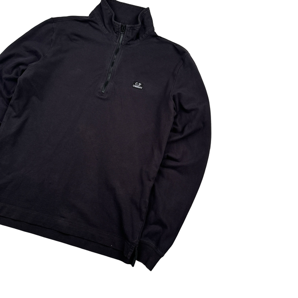 CP Company Cotton Quarter Zip Spellout Navy Jumper - Small
