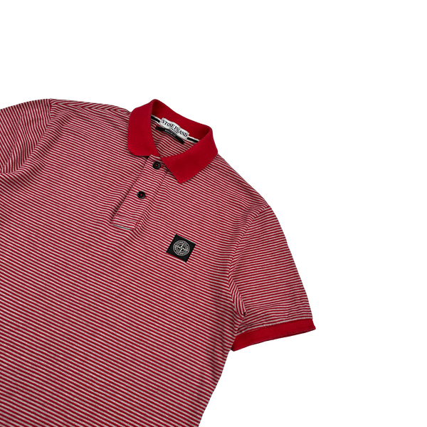 Stone Island Red Striped Cotton Polo Top - Large