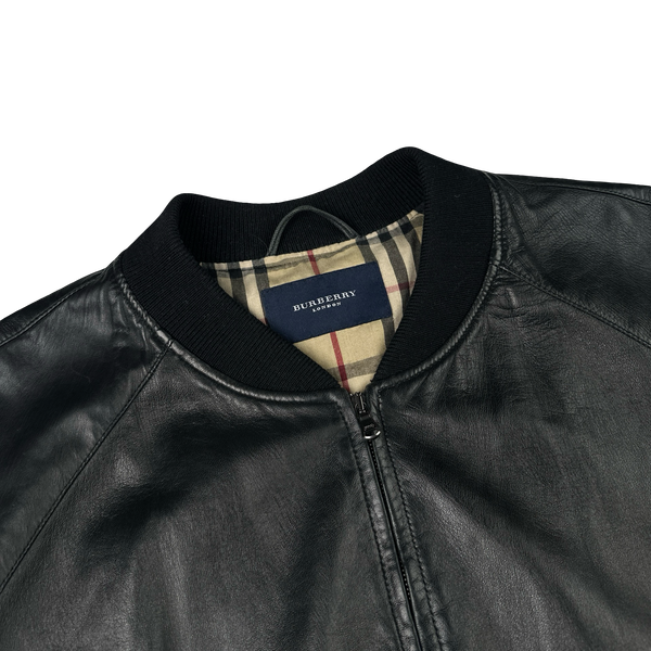 Burberry Leather Nova Check Lining Bomber Jacket - XL